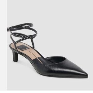 Dolce Vita Loklyn Stud Heels Szra 7.5 NIB Midnight Crinkle Patent Pointed Toe